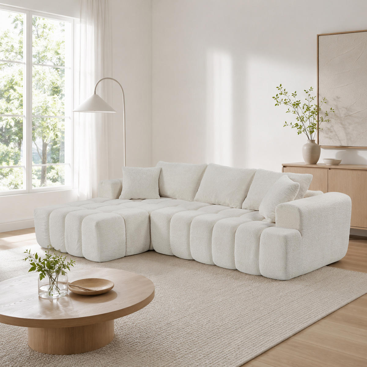 ECKSOFA L-Form 3-Sitzer in Weiß aus Samt mit linker Chaiselongue - Weiß, Textil (250/160cm) - CHICFURN