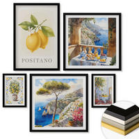 WANDBILDER 5er-Set - 50x50 cm & 20x30 cm & 40x60 cm Schwarzer Rahmen - Charmante Straßen mit Pflanzen - Schwarz, Kunststoff (40/60cm) - ArtPrintCave