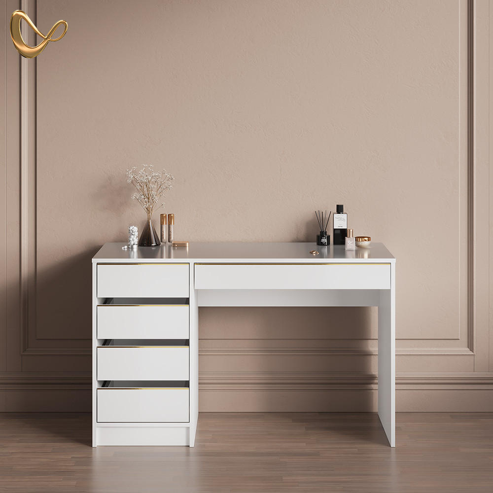 SCHMINKTISCH Imola Weiß/Gold ohne Spiegel - Goldfarben/Weiß, Holzwerkstoff (55/120/75cm) - Livinity®