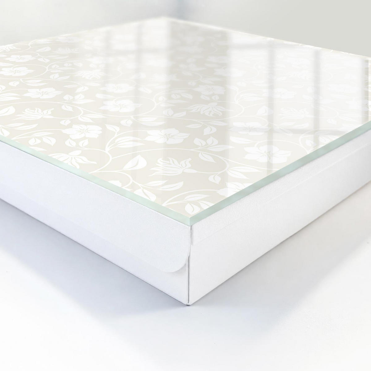 SCHLÜSSELBOX Weiß 30x30 cm – Türöffnung nach rechts - Blumenmuster - Beige, Metall (30/30/5cm) - TULUP