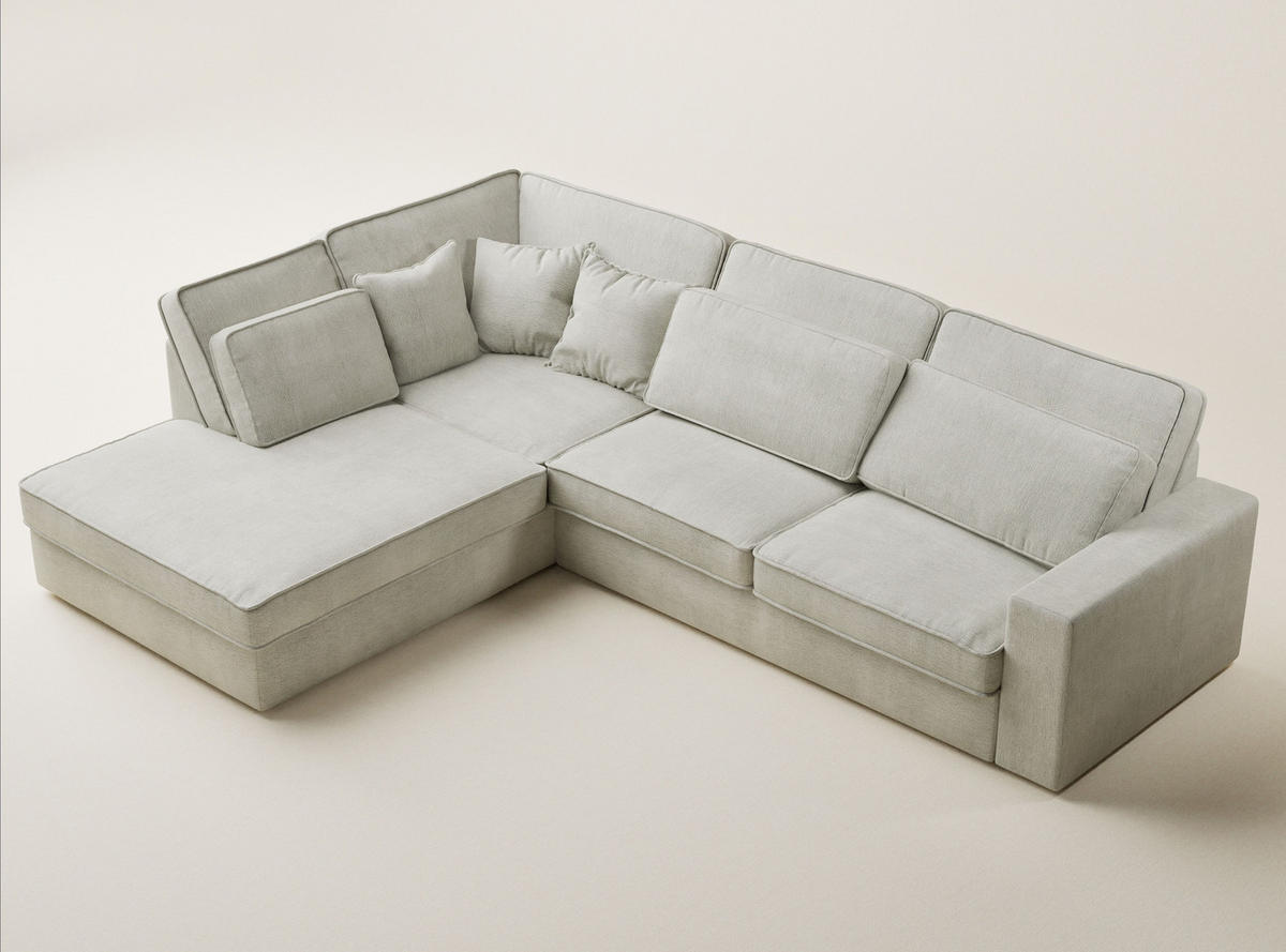 ECKSOFA Kirou Creme Chenille-Stoff - Links Seite - Creme/Schwarz, Holz/Holzwerkstoff (225/311cm) - Maison de Reve