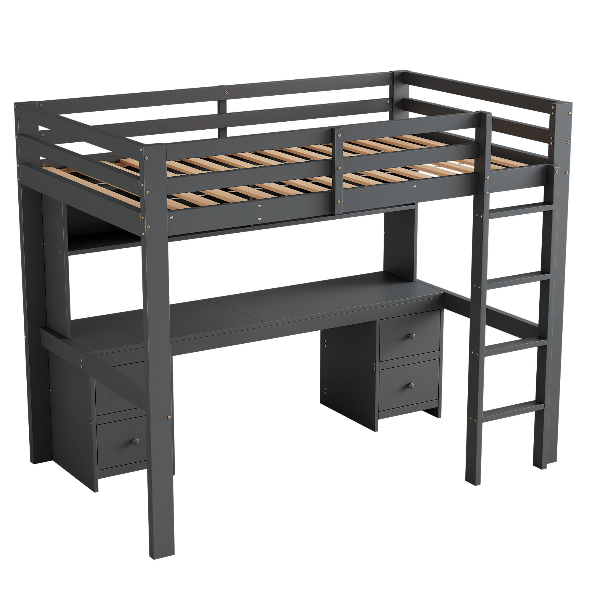 HOCHBETT 90/200 cm DE-04459, mit Schreibtisch, 4 Schubladen und Ablagefächern in Grau - Grau, Holz/Holzwerkstoff (90/200cm) - ComfortXL