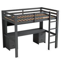 HOCHBETT 90/200 cm DE-04459, mit Schreibtisch, 4 Schubladen und Ablagefächern in Grau - Grau, Holz/Holzwerkstoff (90/200cm) - ComfortXL