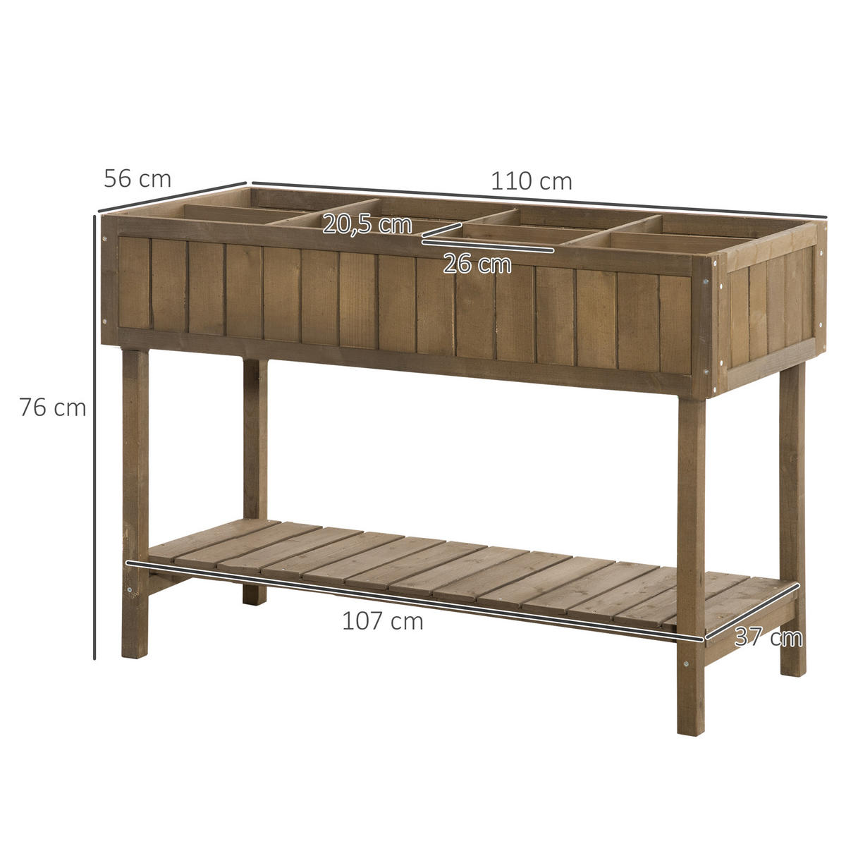 HOCHBEET DE-15982 mit 8 Fächern Naturholz - Braun, Holzwerkstoff (110/76/46cm) - ComfortXL