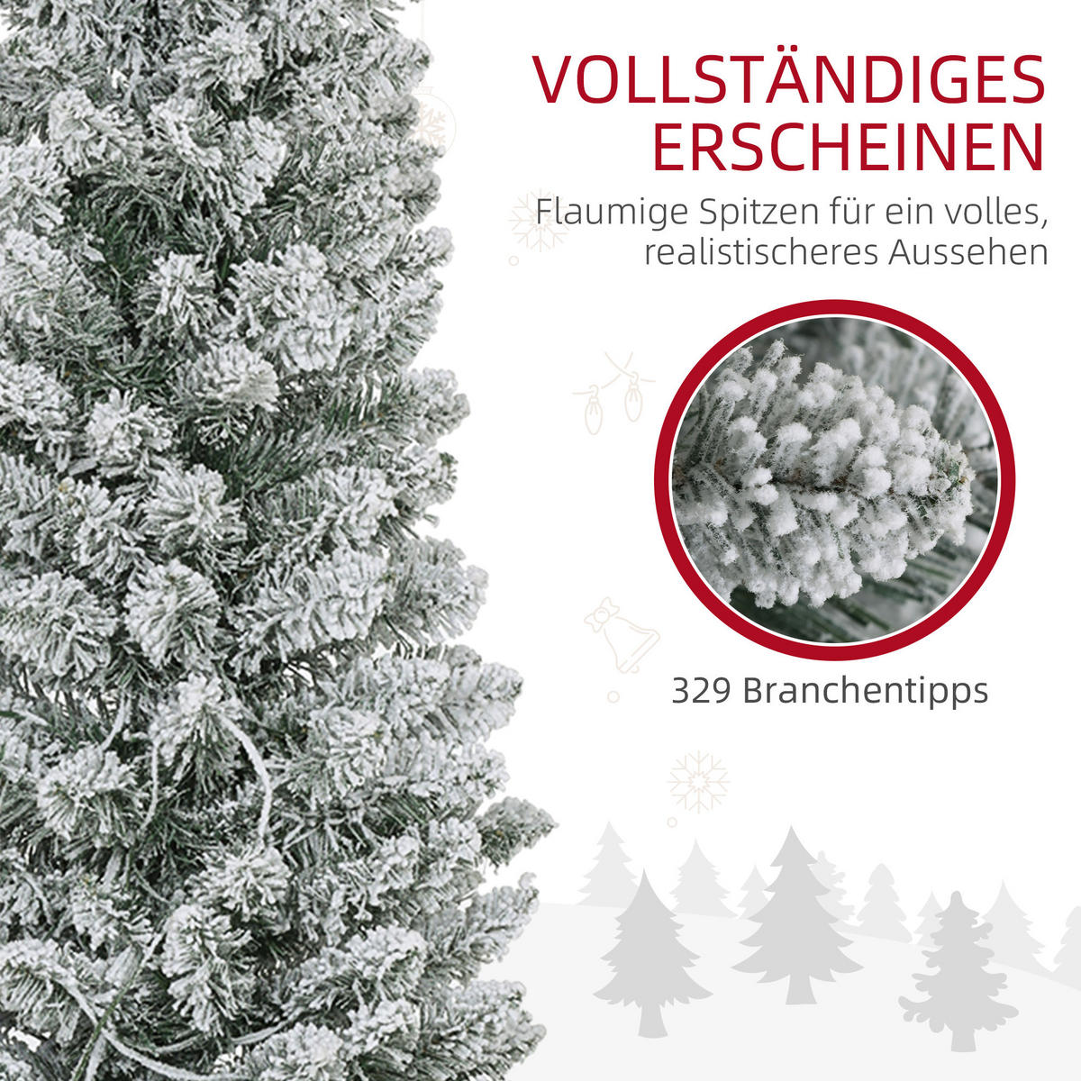 KÜNSTLICHER Weihnachtsbaum, 180 cm Christbaum mit 150 LED-Lichten flammhemmend - Weiß/Grün, Kunststoff/Metall (180cm) - HOMCOM