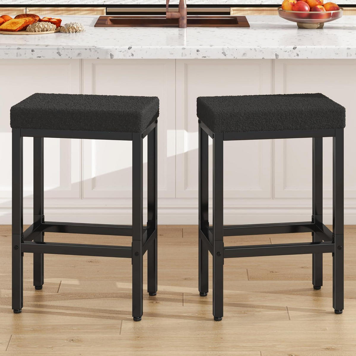 BARHOCKER 2er Set 66 cm Schwarz Metall Gestell - Schwarz, Textil (42/66/29cm)