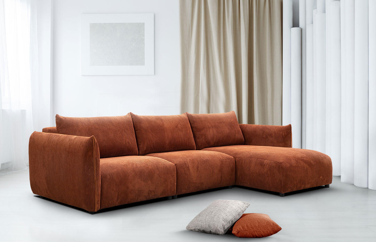 ECKSOFA TAUER 5-Sitzer, orange - Schwarz/Orange, Holzwerkstoff/Kunststoff (294/173cm) - Courtois Laville