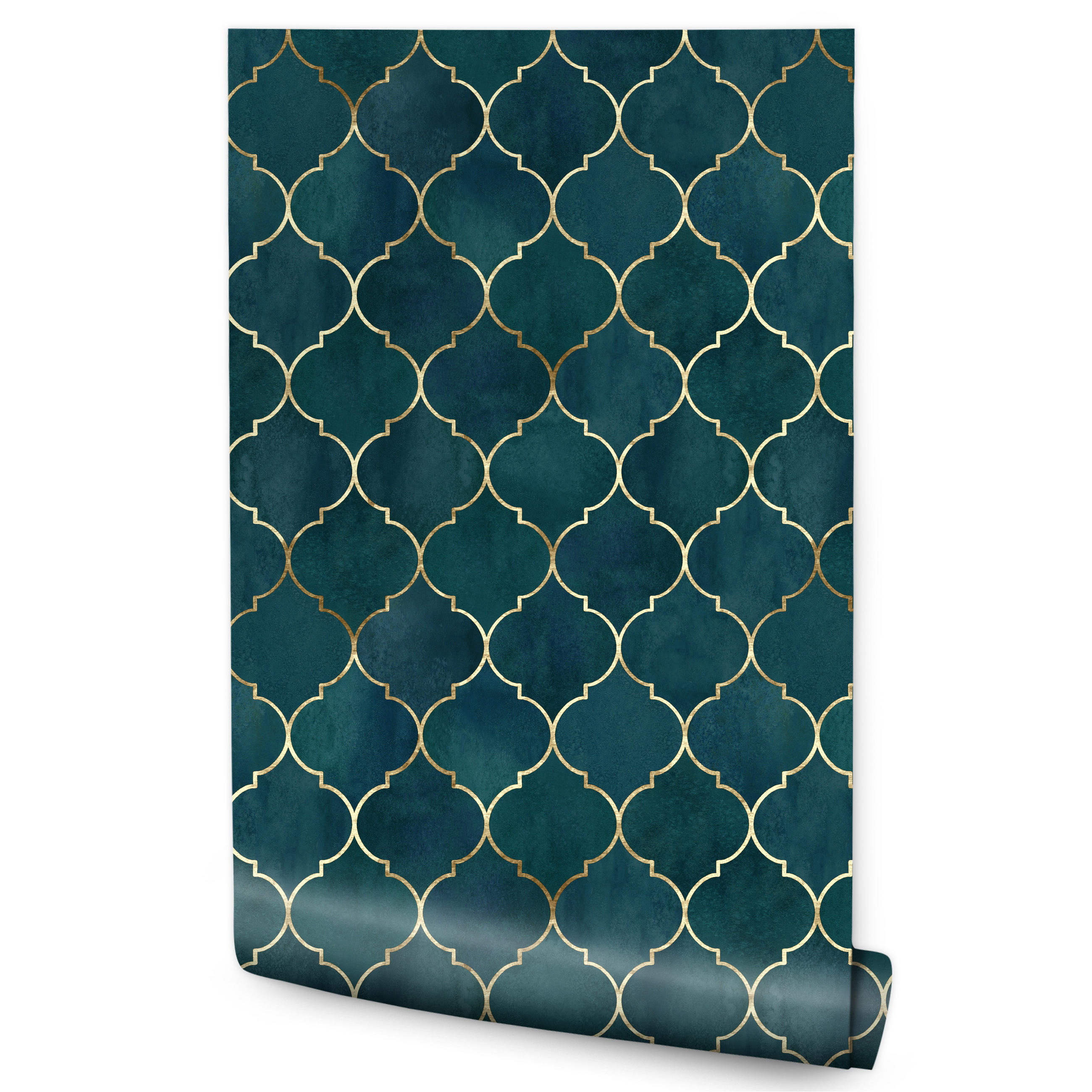 VLIESTAPETE Marokkanische Ornamente – Petrol, Goldfarben – 50x1000 cm - Goldfarben/Petrol, Papier (50/1000cm) - Muralo