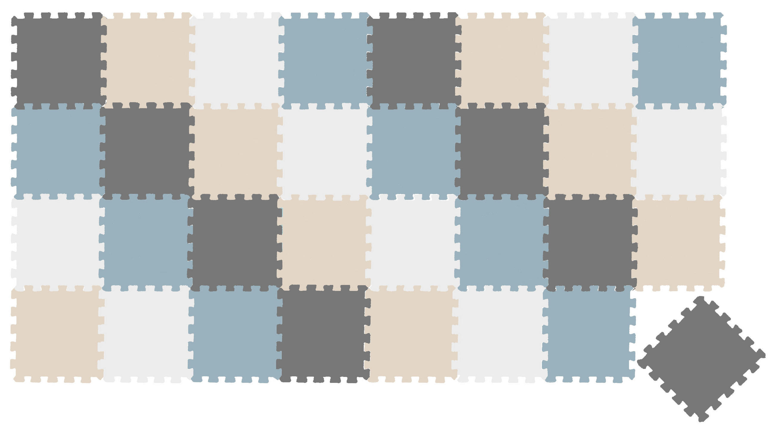 SPIELMATTE ab Null - 360/120/1 cm Puzzlematte Graublau/Beige/Weiß/Grau - Multicolor, Kunststoff (30/30cm) - Littletom