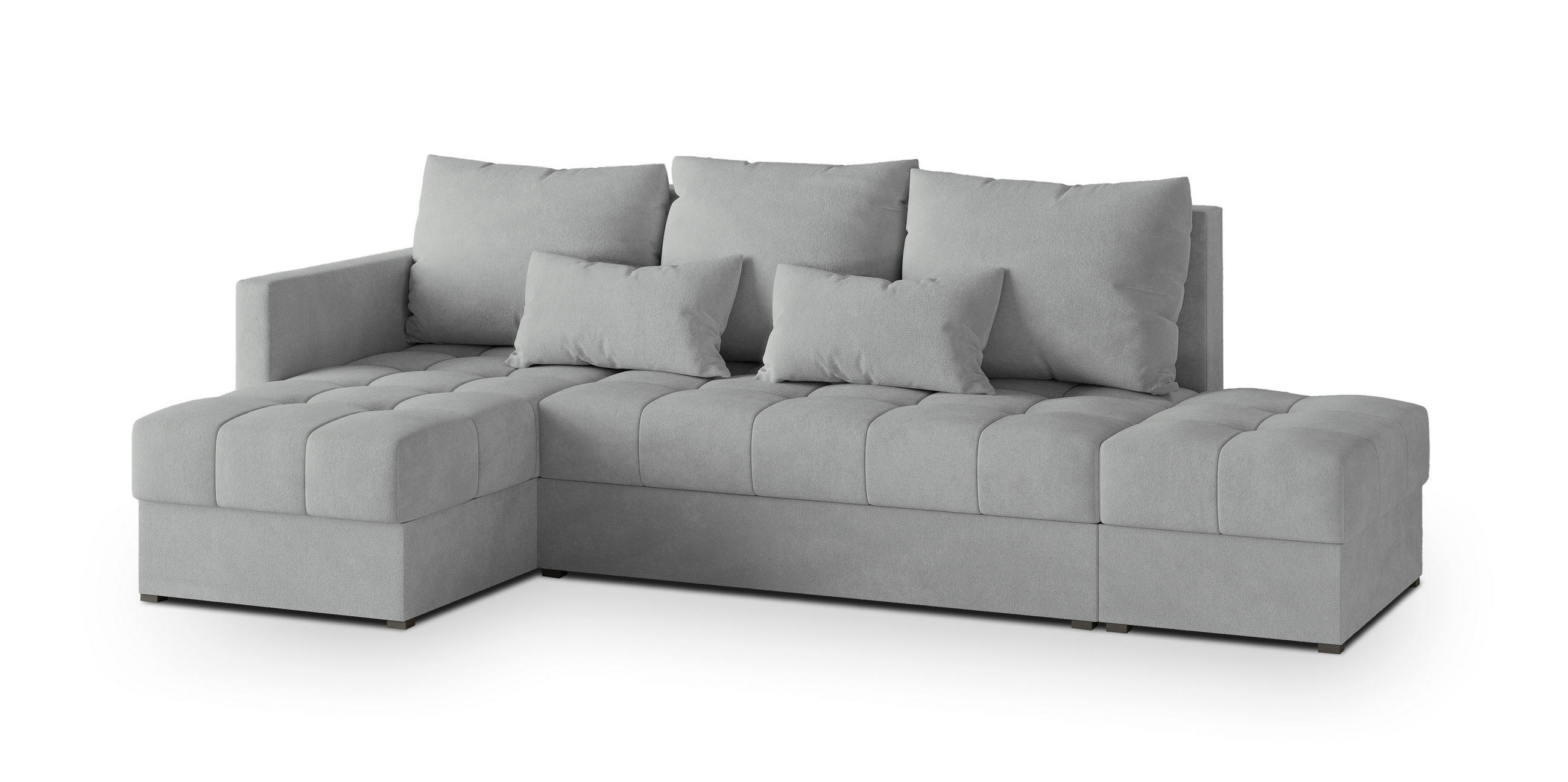 ECKSOFA LUMARI L-S Hellgrau Plüsch-Stoff mit Schlaffunktion - Hellgrau, Holz (262/143cm) - MASSENO