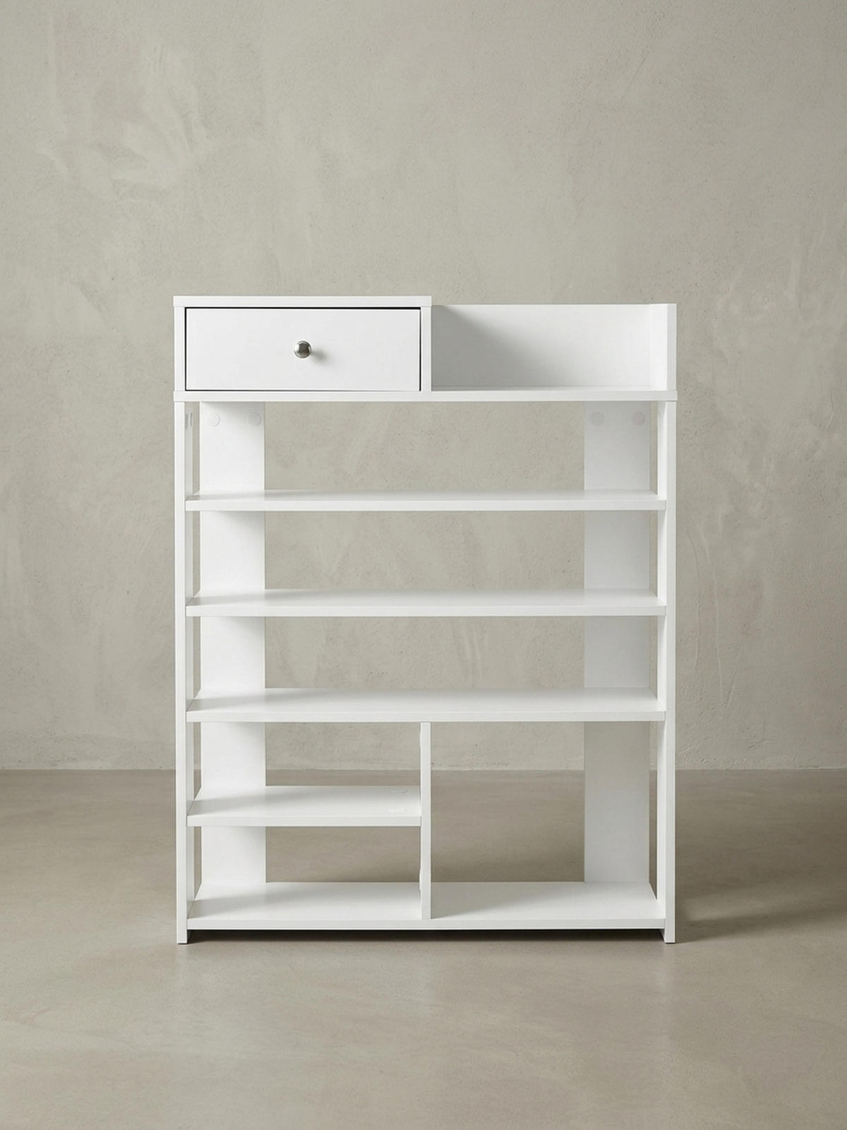 SCHUHREGAL – Weiß, 75x92,5x24 cm, 7 Fächer, mit Schublade, kompakt - Weiß, Holz/Metall (75/93/24cm) - KADIMA DESIGN