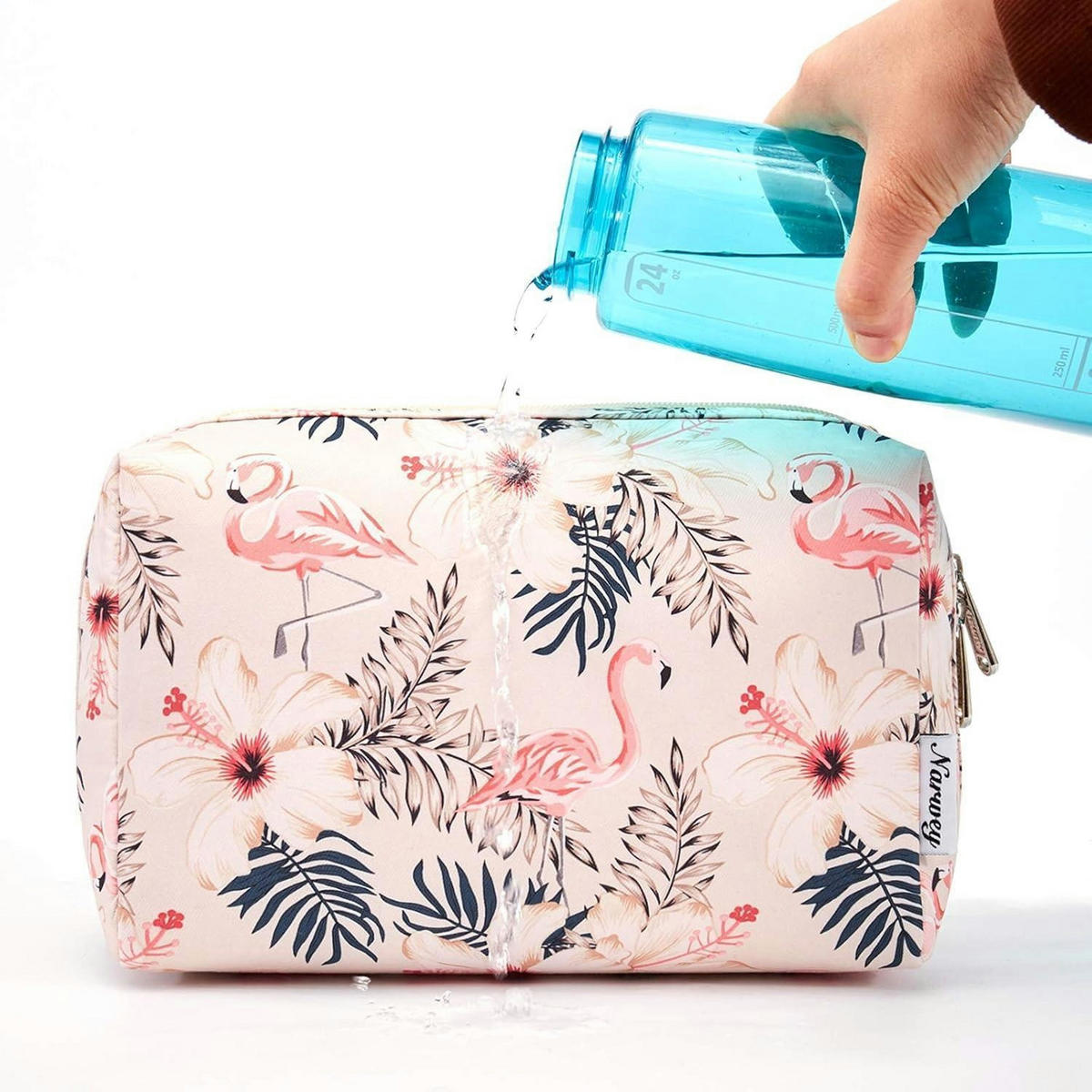 KULTURTASCHE Flamingo Beiger Flamingo L 22 x 15 x 10 cm - Multicolor, Textil (5/5/1cm)