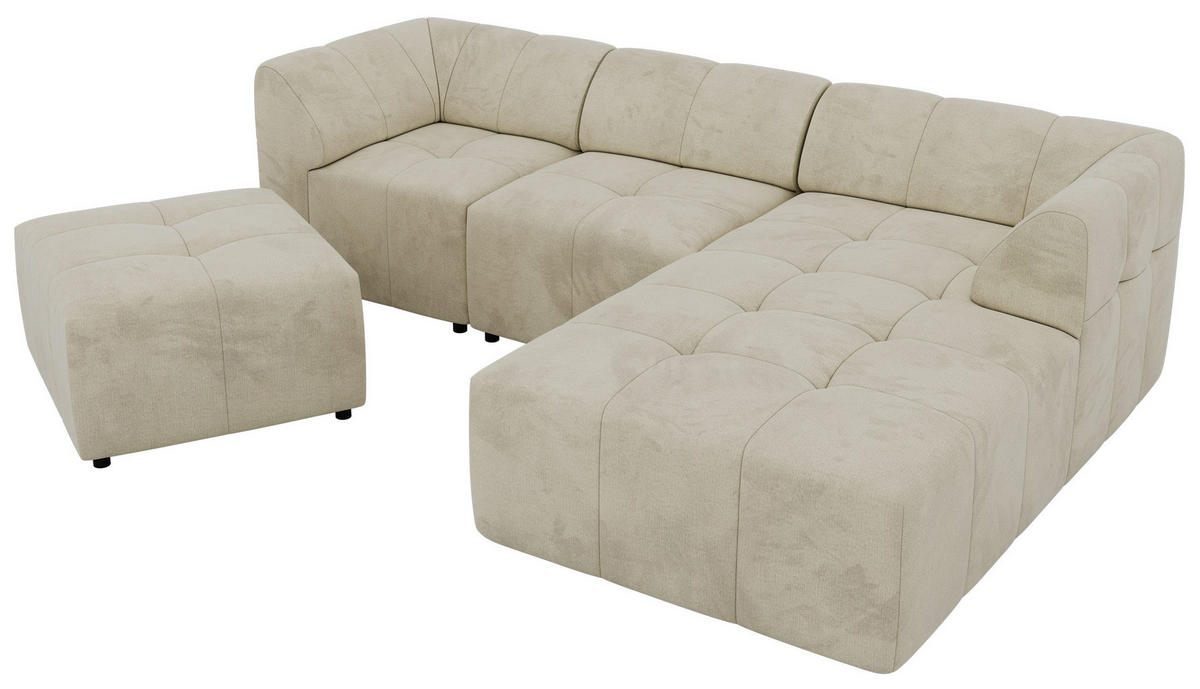 ECKSOFA VORITA L 4M - Beige Velvet - Rechts Seite - Beige/Schwarz, Kunststoff/Textil (176/267cm) - MKS