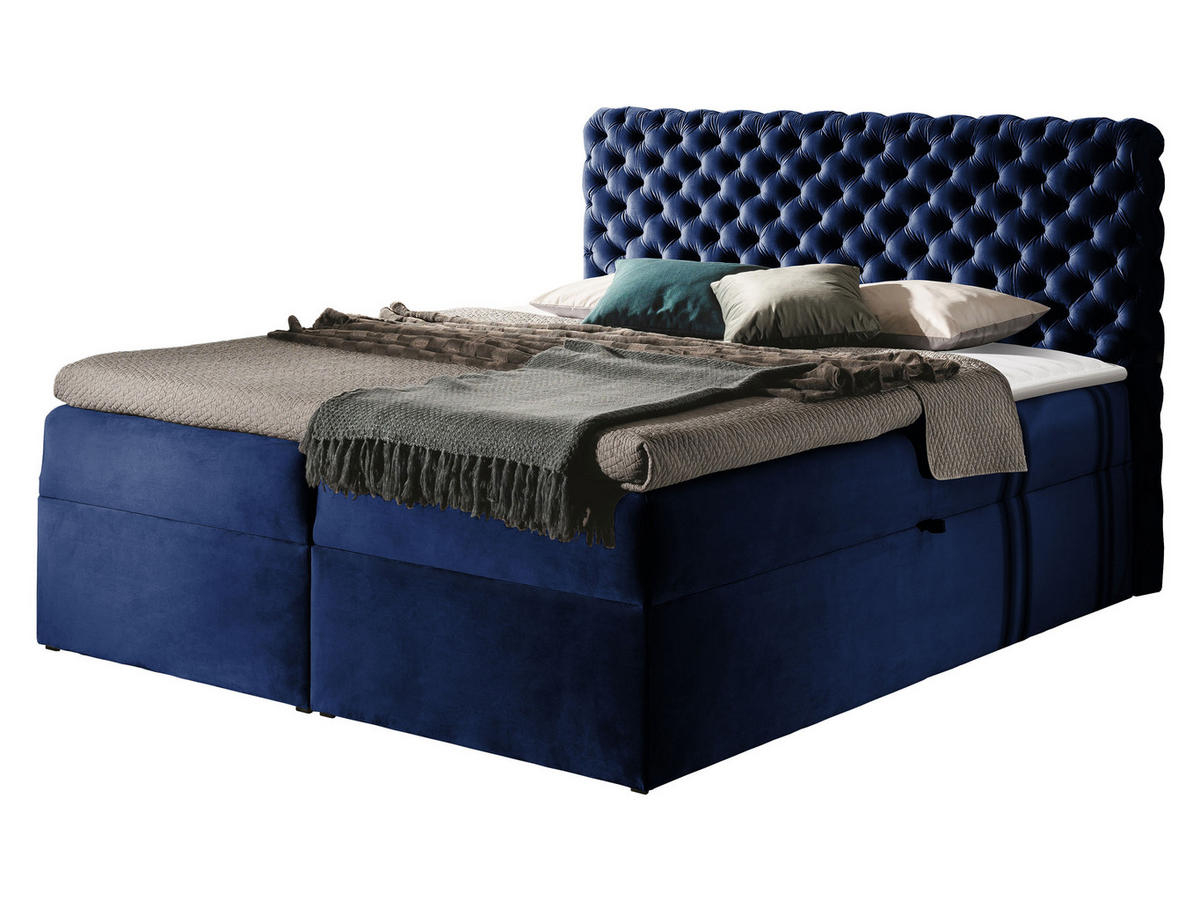 BOXBETT Chesterfield - Dunkelblau, Holz (180/200cm) - MIRJAN24