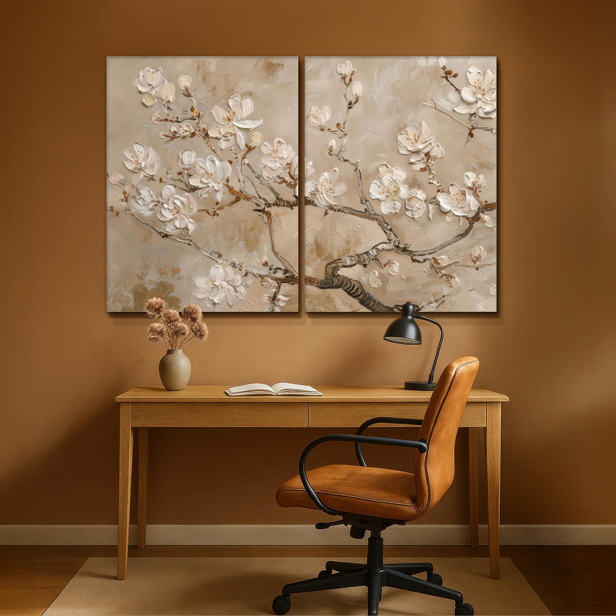 LEINWANDBILD 2er Set Beige - Blüte - Modern 180x120 cm - Greige, Textil (180/120cm) - MuchoWow