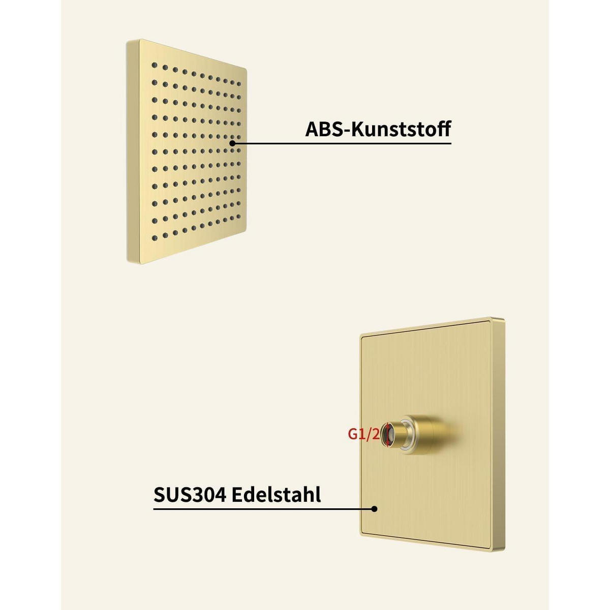 REGENBRAUSE Duschkopf 20 cm gebürstetes Gold - Goldfarben, Metall (20/12.7/20cm)