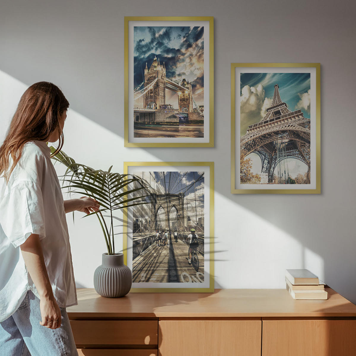 WANDBILDER 3er Set - 40x60 cm Goldrahmen - Brücken, Türme, europäische Städte - Goldfarben, Kunststoff (40/60cm) - ArtPrintCave