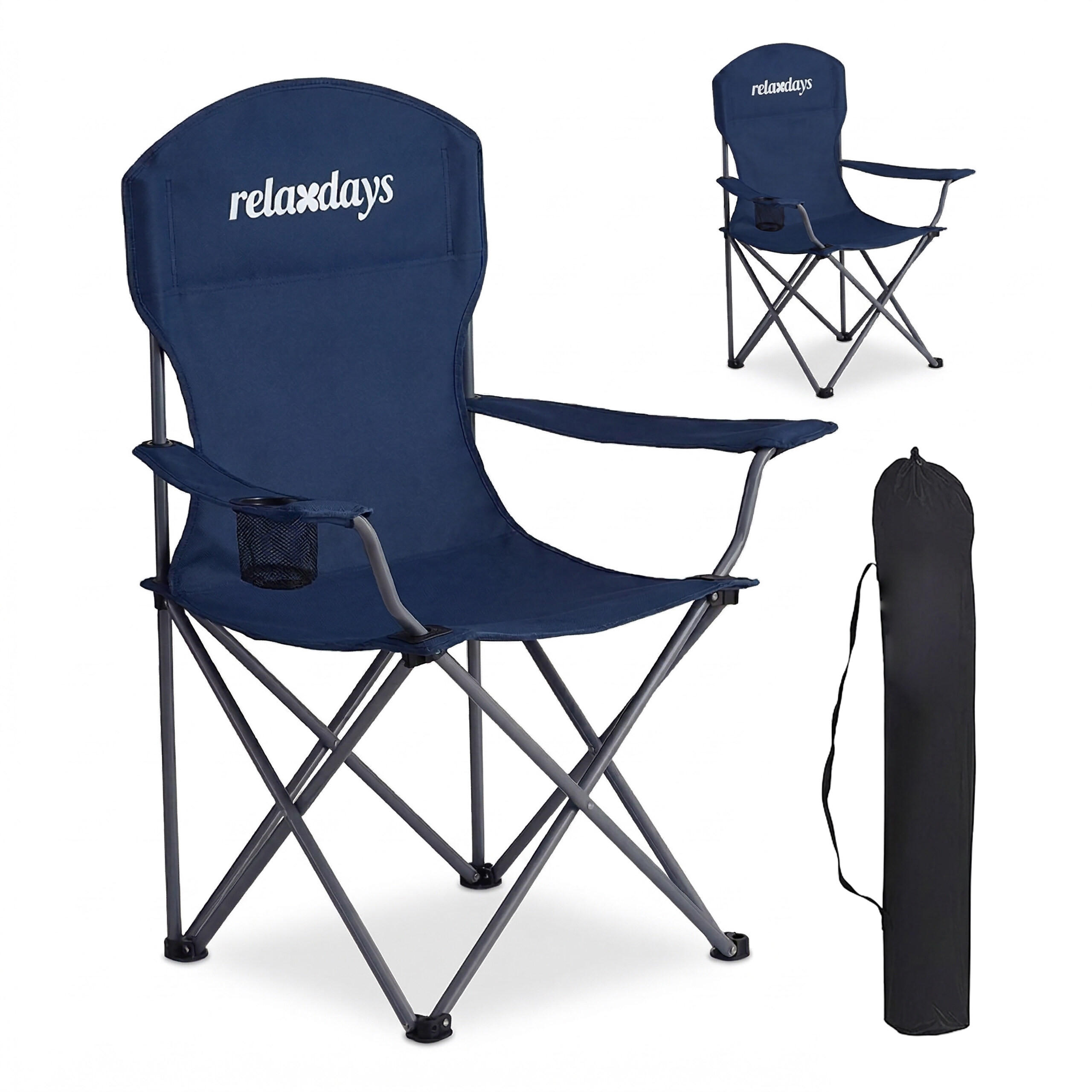 2XSKLÁDACÍ židle - tmavě modrá, kov/textil (81/97/54cm) - Relaxdays