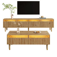 OBÝVACÍ sestava 178/35/45 cm a 110/50/40 cm dřevěná z MDF s LED osvětlením a vlnitou strukturou - přírodní, kompozitní dřevo (178/45/35cm) - OKWISH