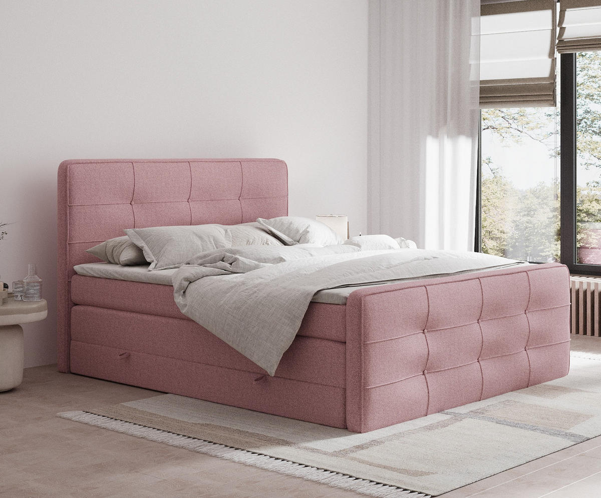 BOXSPRINGBETT Semplice Rosa 140/200 cm - Schwarz/Rosa, Holz/Holzwerkstoff (140/200cm) - Maison de Reve