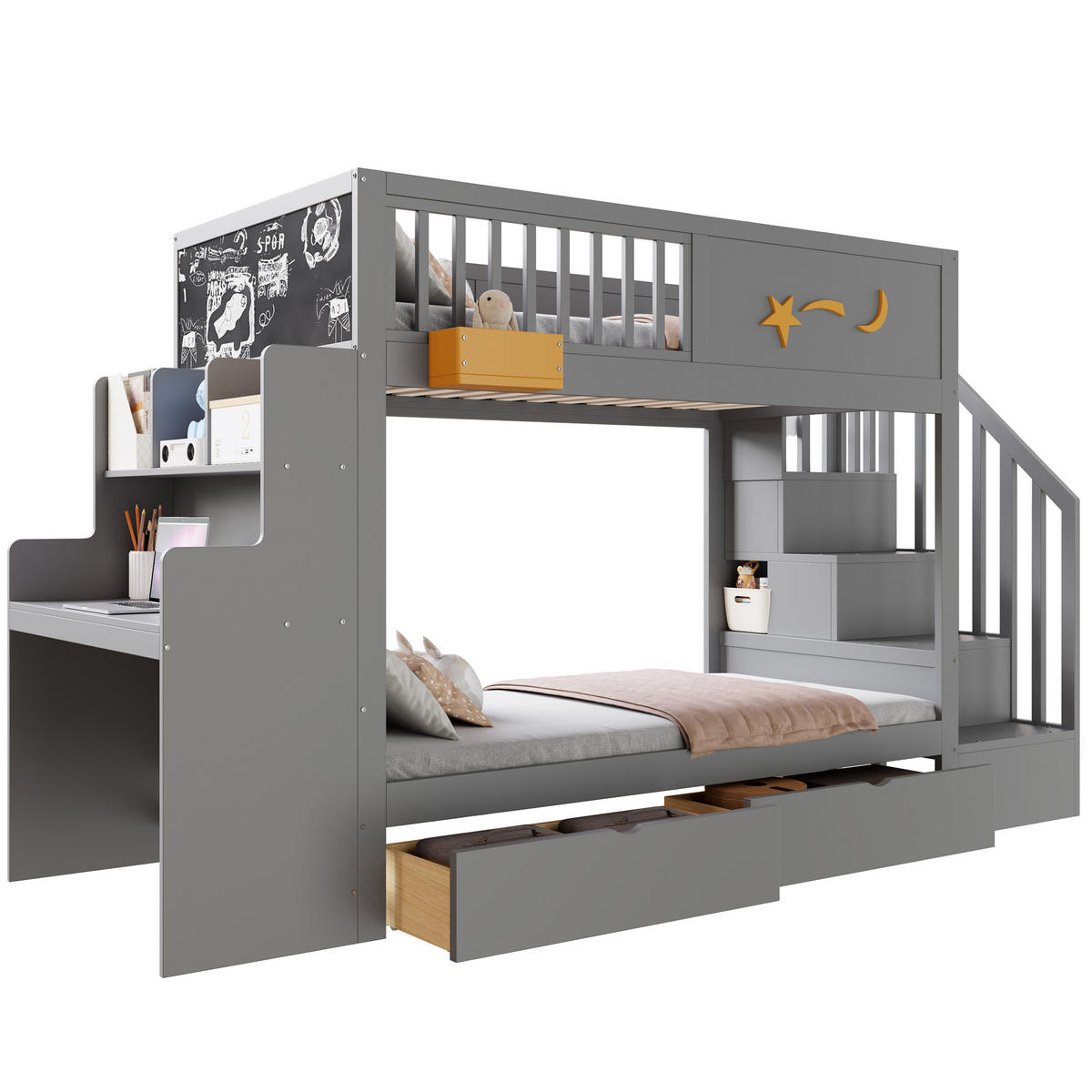 ETAGENBETT 90/200 cm Grau - Grau, Holz - Raumix