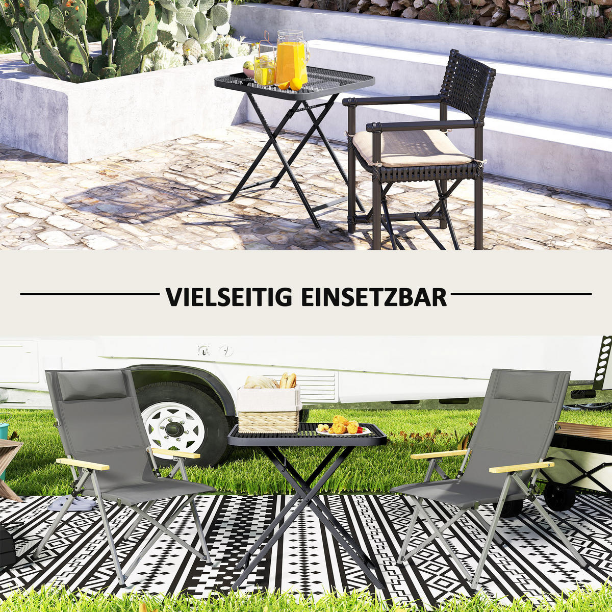 GARTENTISCH DE-07279 klappbar mit Ausschnitt-Design Schwarz - Schwarz, Metall (70/70/72cm) - ComfortXL