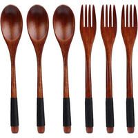 BESTECKSET Holz 6-teilig - Braun, Holz