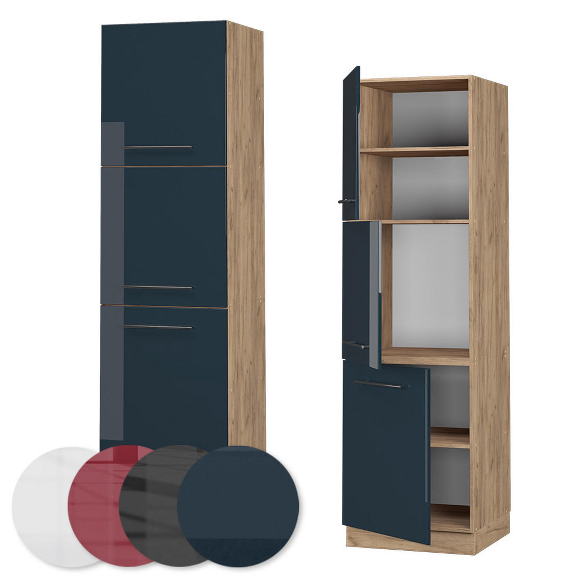 HERDUMBAUSCHRANK Fame-Line Dunkelblau Hochglanz 60 cm - Honigeiche/Dunkelblau, Holzwerkstoff (60/206.8/58cm) - Vicco