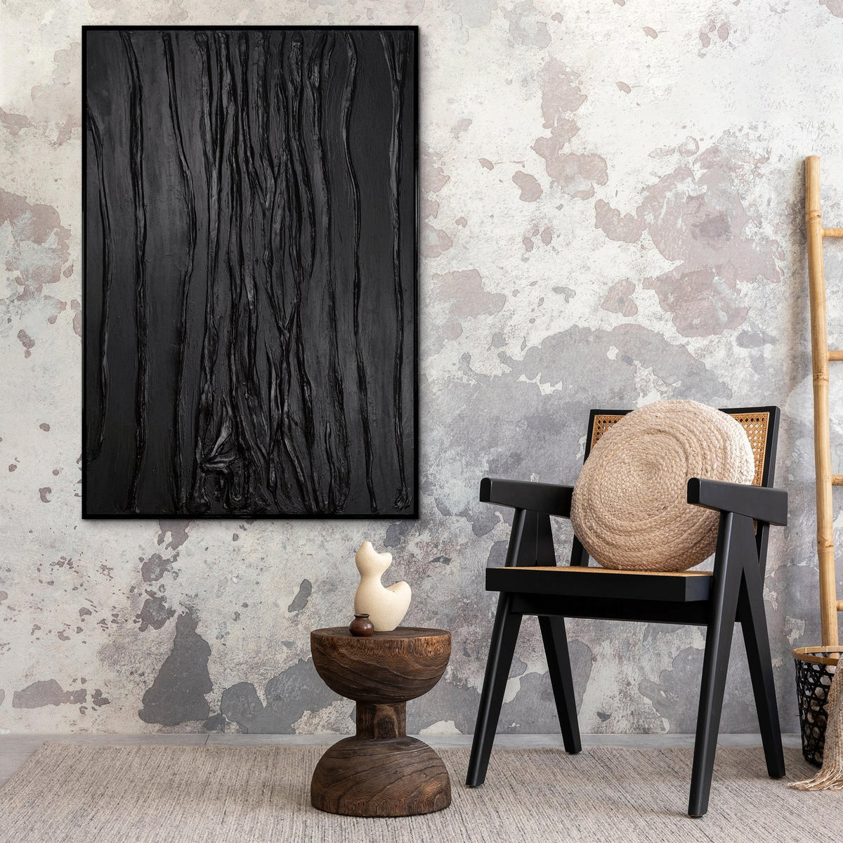 GEMÄLDE Samt Schattenfugenrahmen Schwarz 140x100 cm - Schwarz, Holz (140/100cm) - YS-art gallery