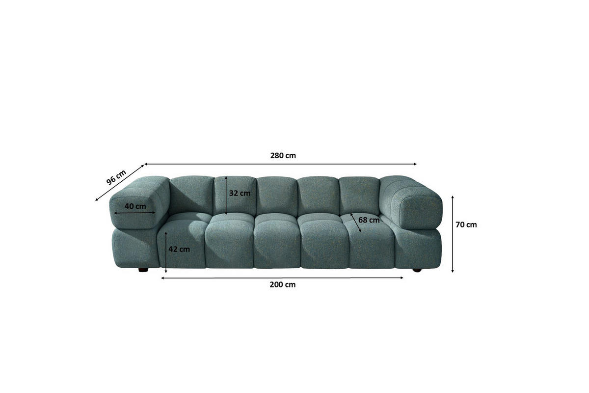 SOFA 4-Sitzer, Couch, Chenille Stoff Puente, Azurblau, Averro - Dunkelgrün, Holz (280/70/96cm) - Kaiser Möbel