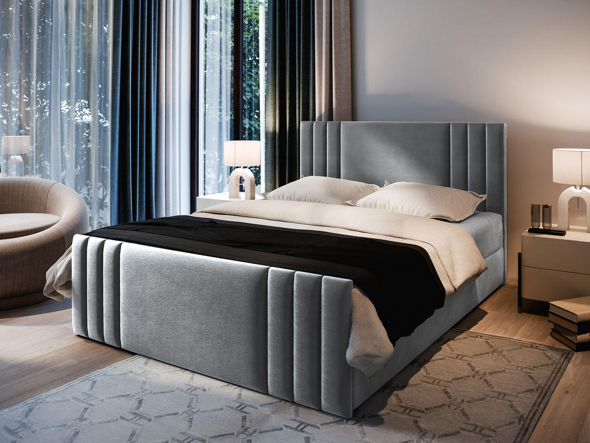 BOXBETT KANES 160x200 cm mit Matratze und Topper - Hellgrau - Hellgrau, Holz (160/200cm) - MASSENO