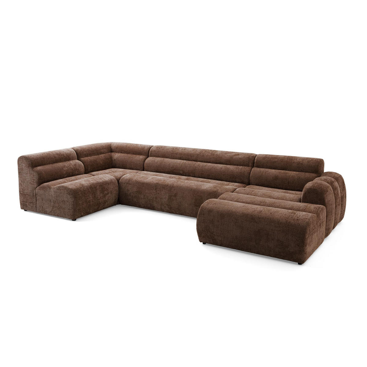 6-SITZER modulares Wohnlandschaft U XXL VEER SET 5 Links, 368 x 175 cm, Chenille Webstoff Orange - Schwarz/Orange, Holz/Kunststoff (368/75/175cm) - Muffo