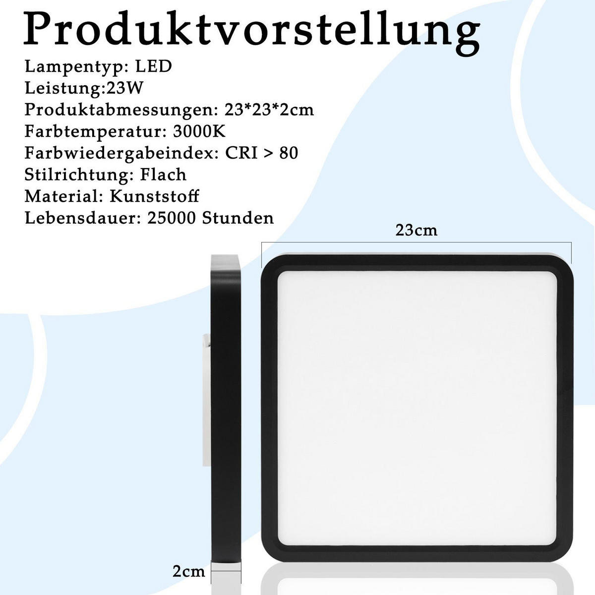 LED-DECKENLEUCHTE Energie 23/23/2 cm - Schwarz, Kunststoff (23/23/2cm) - Nettlife