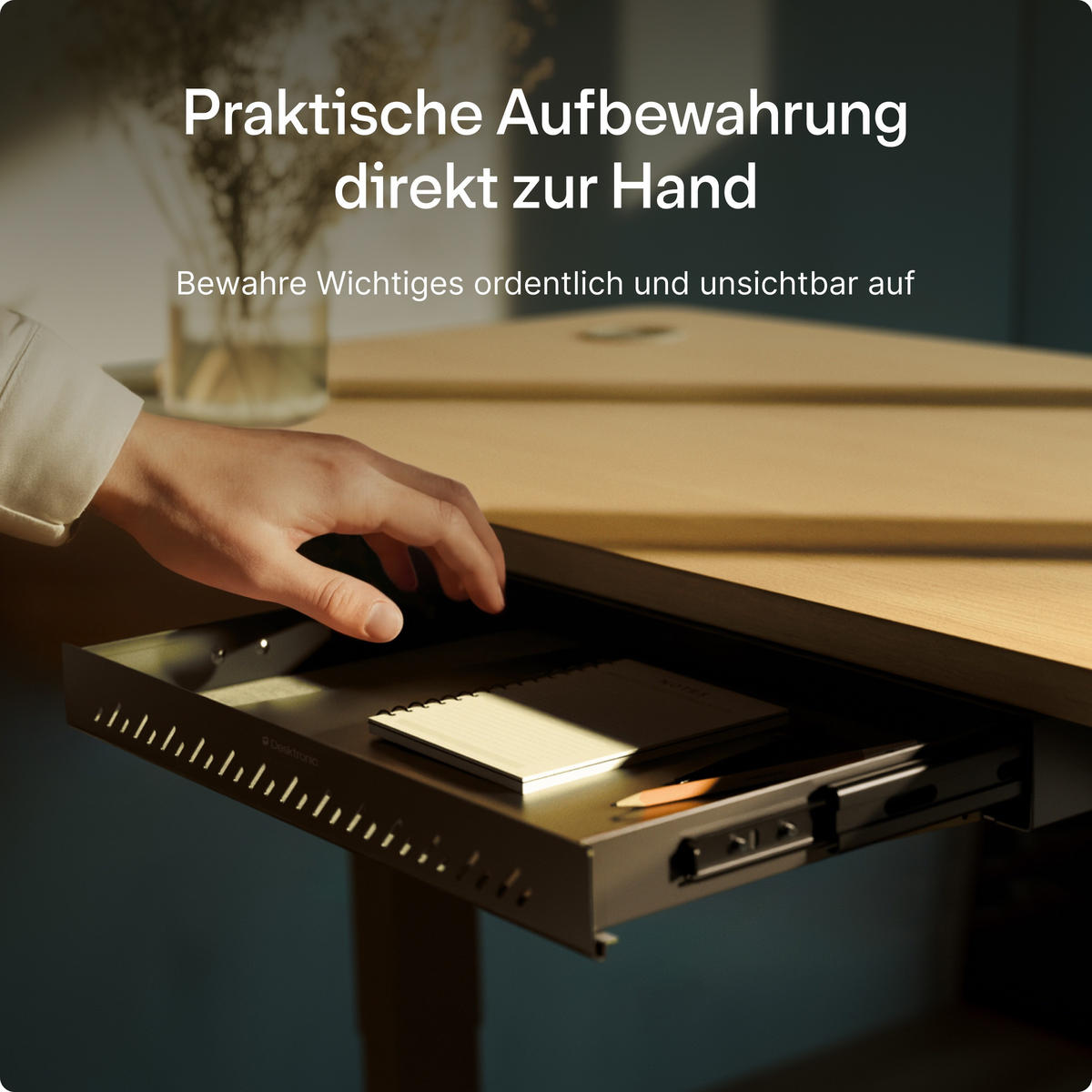SCHUBLADEN-ORGANIZER unter dem Schreibtisch, 41x27x5cm Schwarz - Schwarz, Metall (41/27/5cm) - Desktronic