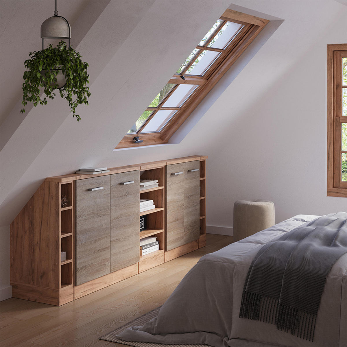 KUCHYŇSKÁ SKŘÍŇKA POD ŠIKMOU STŘECHU R-Line Dub Sonoma/Goldkraft - medově dubová/Sonoma dub, kompozitní dřevo (210/81.6/46cm) - Vicco