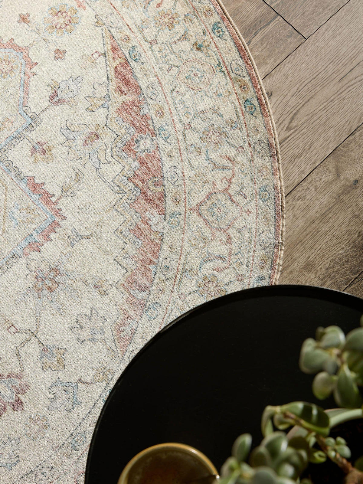 VINTAGE-TEPPICH Miray waschbar ø 160 cm rund - Rot/Multicolor, Kunststoff (160/160cm) - benuta Nest