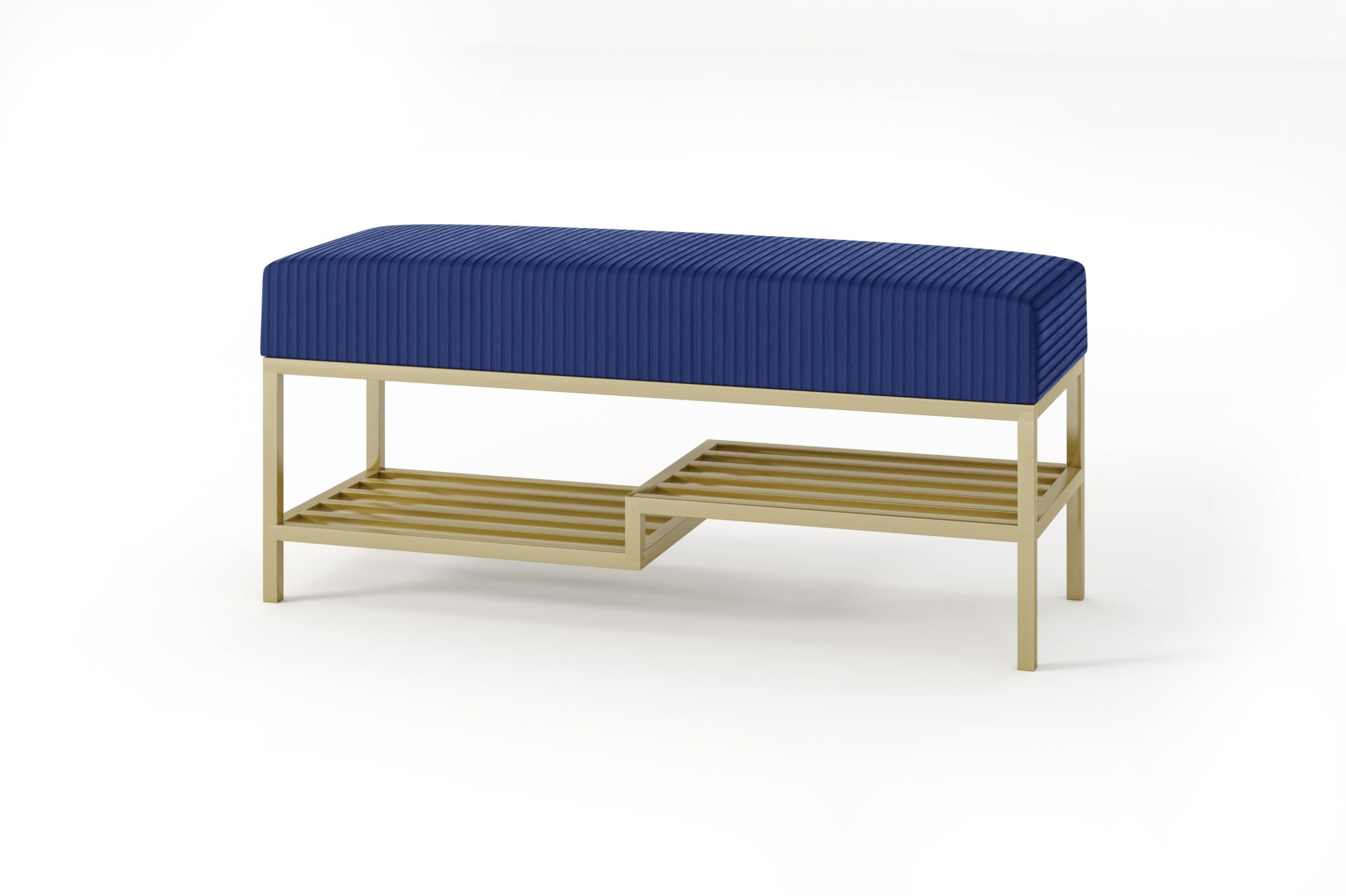 SITZBANK Posso 80 × 45 cm Blau - Goldfarben, Metall (80/45/35cm) - Design Möbel