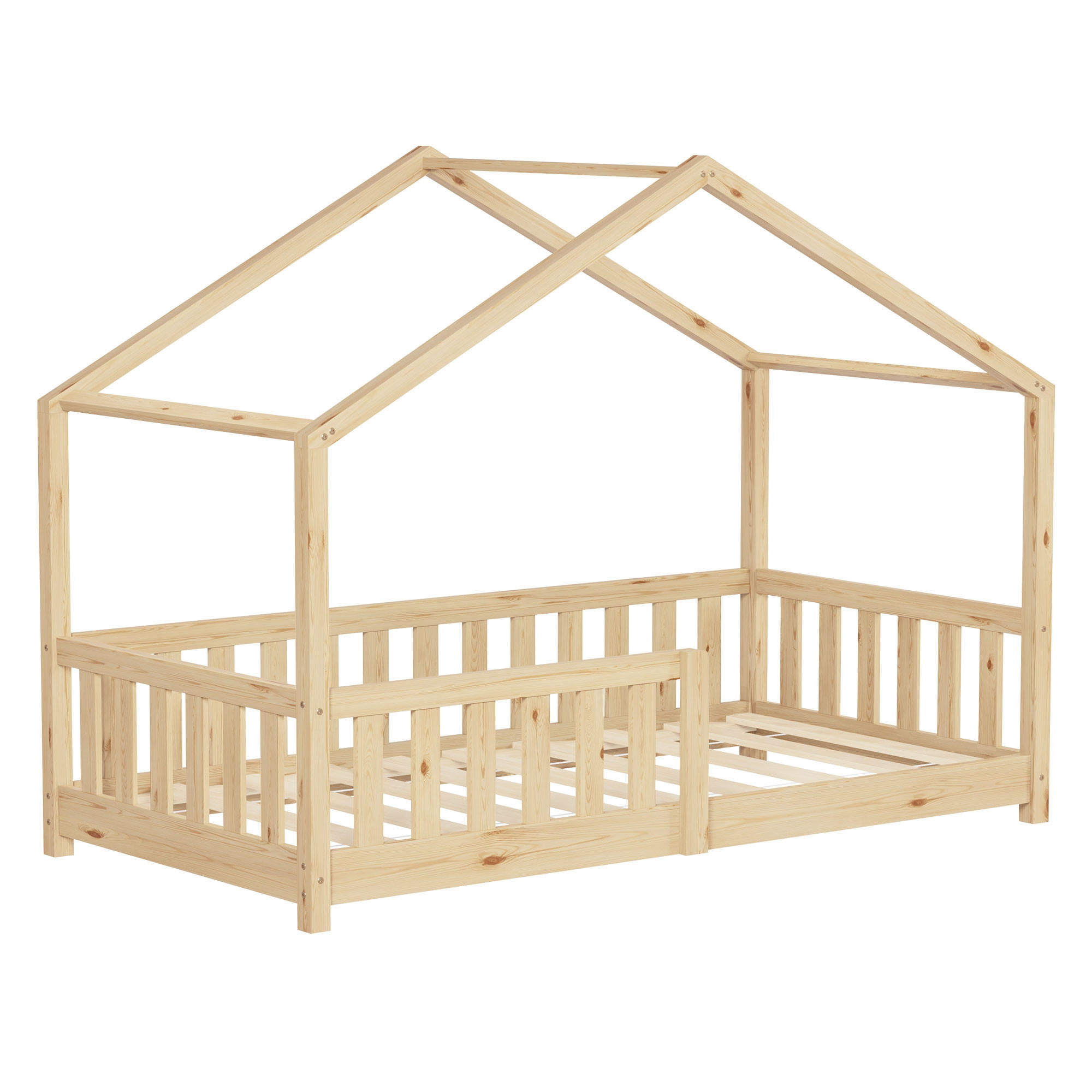 HAUSBETT 80x160 cm Natur aus Kiefernholz mit Rausfallschutz - Beige, Holz (80/160cm) - ML-DESIGN