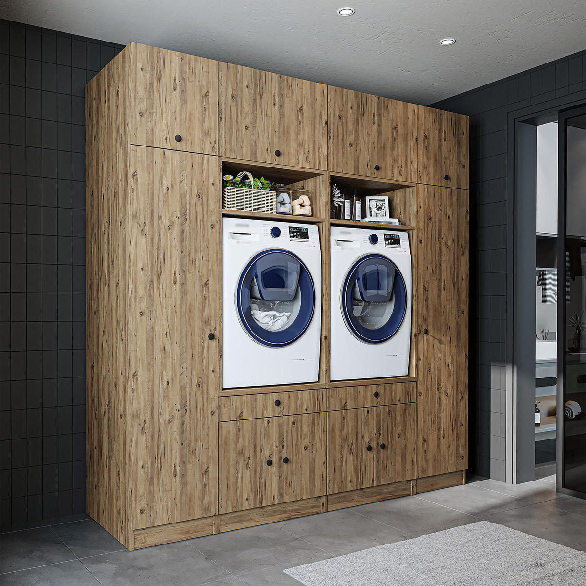 WASCHMASCHINENSCHRANK Serie 1 224cm Breit, 230cm Hoch - Eichefarben, Holzwerkstoff (224/230/67cm)