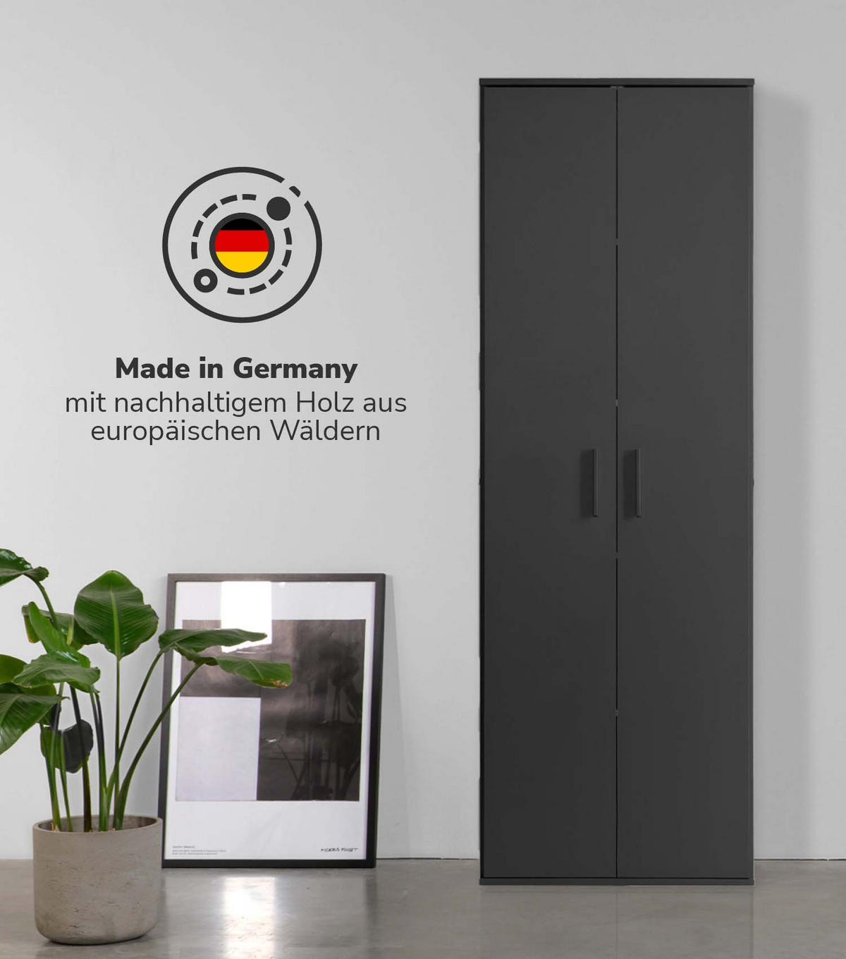 BESENSCHRANK Der Lange - Anthrazit/Schwarz, Holzwerkstoff (60/180/34cm) - Mokebo