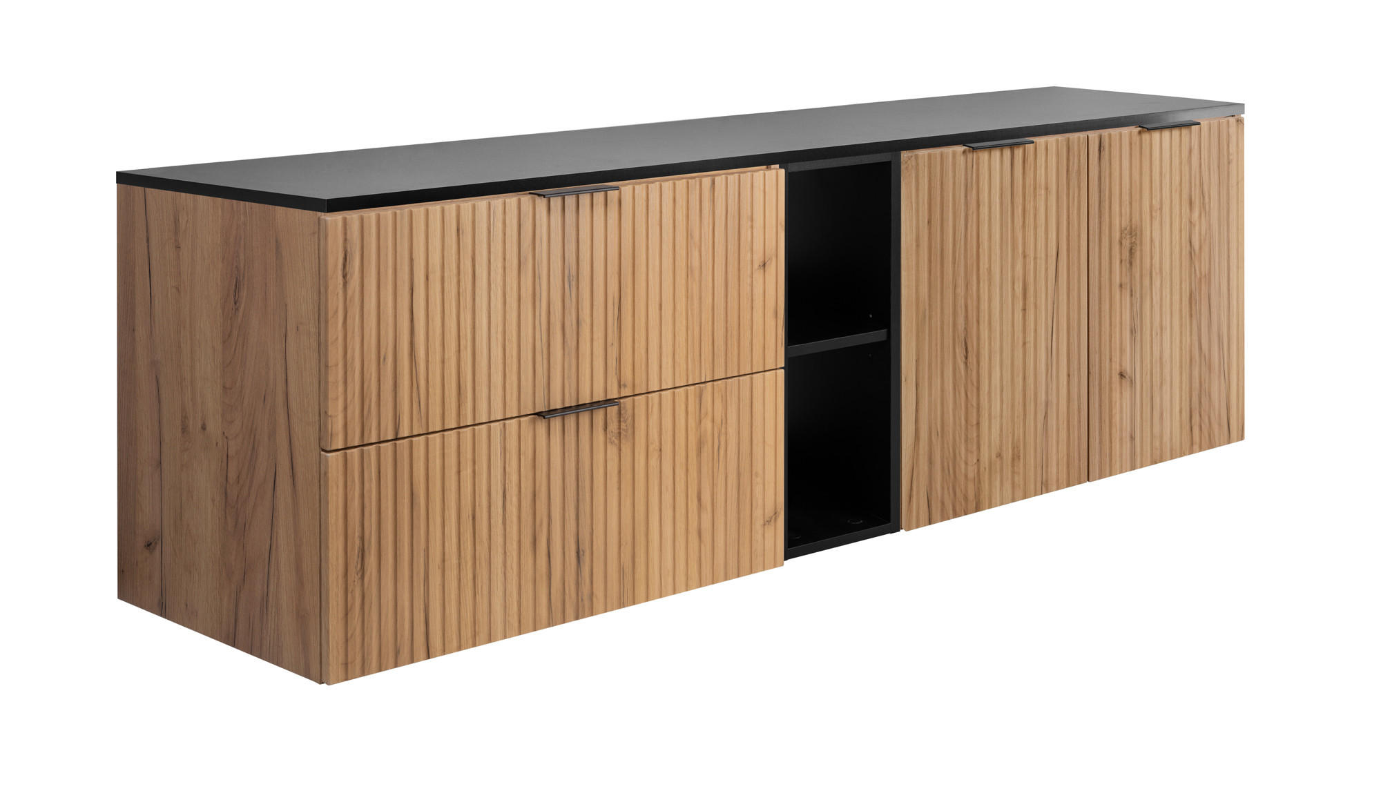 BADEZIMMER-SET, 57×46×180 cm, Eiche Craft / Schwarz, schwarzer Griff - Braun, Holzwerkstoff (180/57/46cm) - 3XE LIVING