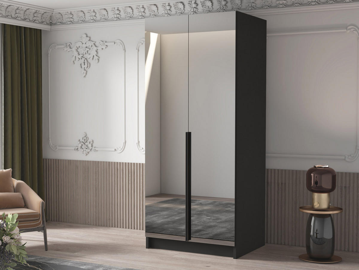 KLEIDERSCHRANK Bono III - Schwarz, Holzwerkstoff/Metall (100/215/58cm) - MIRJAN24