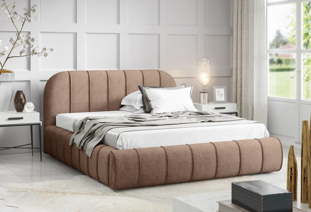 POLSTERBETT 140x200 Lunea, Samt, Metallrahmen, Bettkasten, Braun - Braun, Holz/Textil (140/200cm) - Emporius