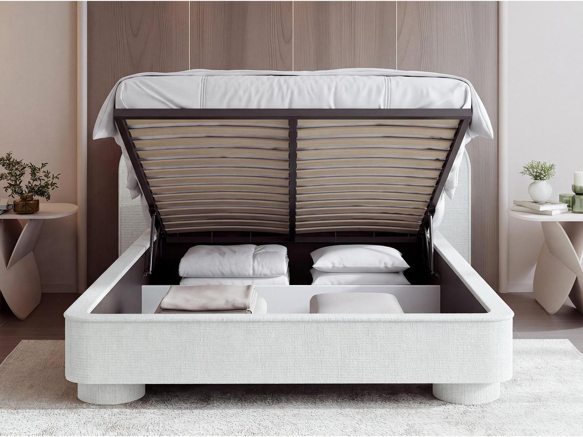 POLSTERBETT Aurora mit Bettkasten, Lattenrost & gepolsterten Füßen in Braun Boucle 200x200 cm - Birkefarben/Braun, Textil/Metall (200/200cm) - WFL GROUP