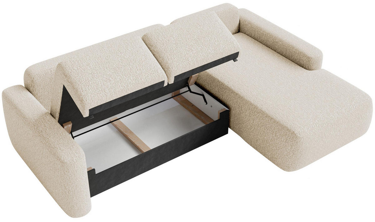 ECKSOFA Carnos Mini Hellbeige Chenille - Ecru/Schwarz, Kunststoff/Textil (164/238cm) - Selsey