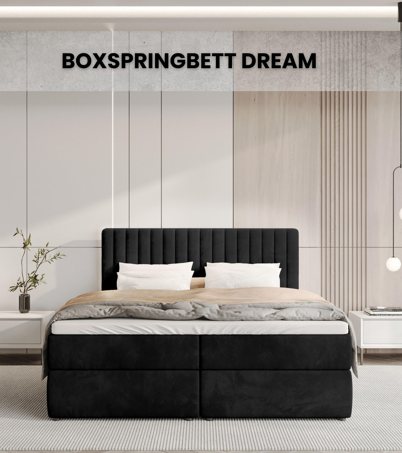BOXBETT Dream mit Topper 140/200 Schwarz - Schwarz, Holzwerkstoff/Textil (140/200cm) - Bromarkt
