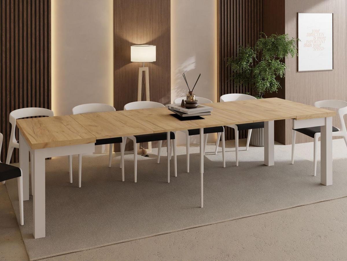 ESSTISCH Toren Weiß ausziehbar verlängerbar quadratisch, Eiche Braun 100-300/100/76.5 cm - Eiche Wotan/Weiß, Holz/Holzwerkstoff (100/100/77cm) - WFL GROUP