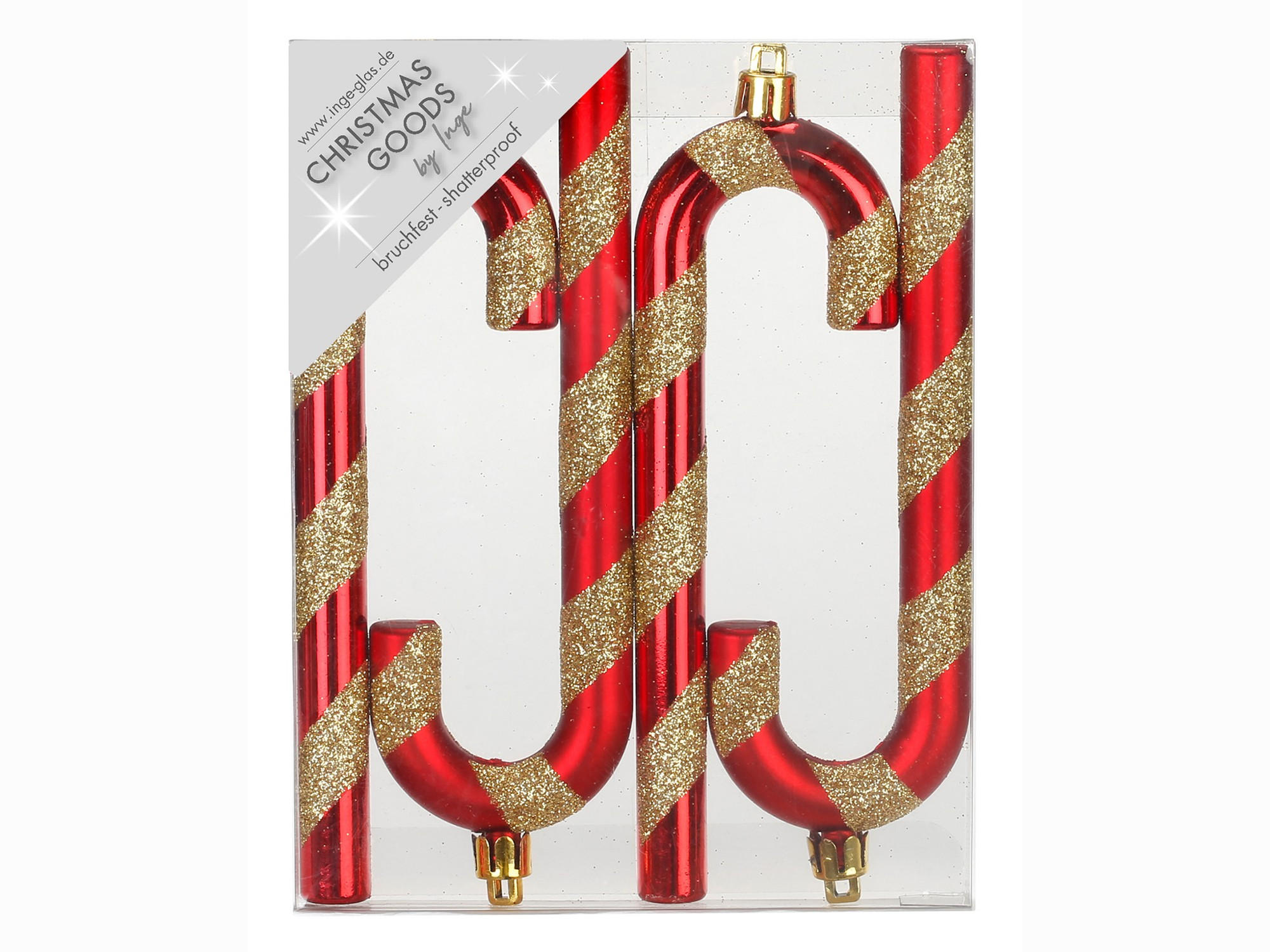 WEIHNACHTSORNAMENTE 4er-Set Weihnachts-Zuckerstangen rot-gold 14 cm - Rot/Goldfarben, Kunststoff (14/14/14cm) - LAALU