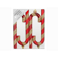 WEIHNACHTSORNAMENTE 4er-Set Weihnachts-Zuckerstangen rot-gold 14 cm - Rot/Goldfarben, Kunststoff (14/14/14cm) - LAALU