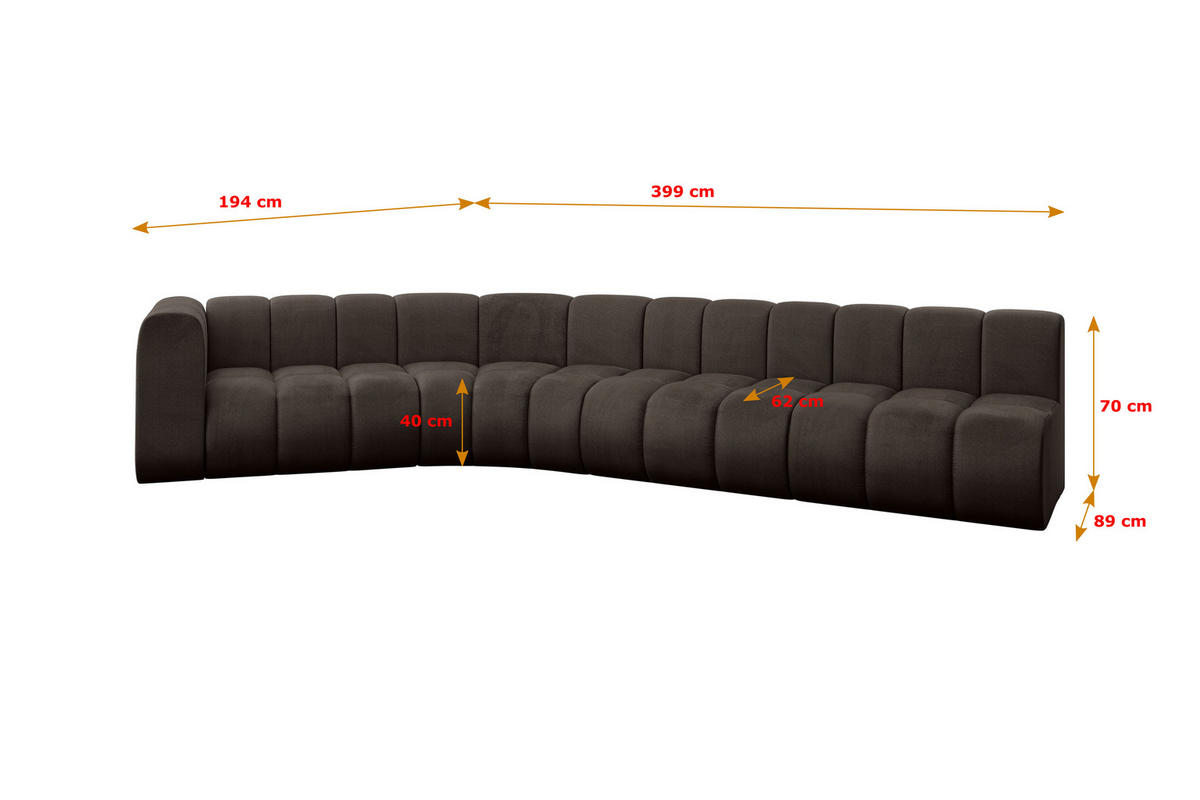 ECKSOFA modulares Sofa Karex-L2 - 399x194x70 cm Braun - Braun, Holzwerkstoff/Textil (399/194cm) - ALTDECOR